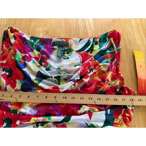 Lauren Ralph Lauren  Faux Wrap Ruched Poppy Floral Jersey Dress SZ 8 NWT - Picture 9 of 15